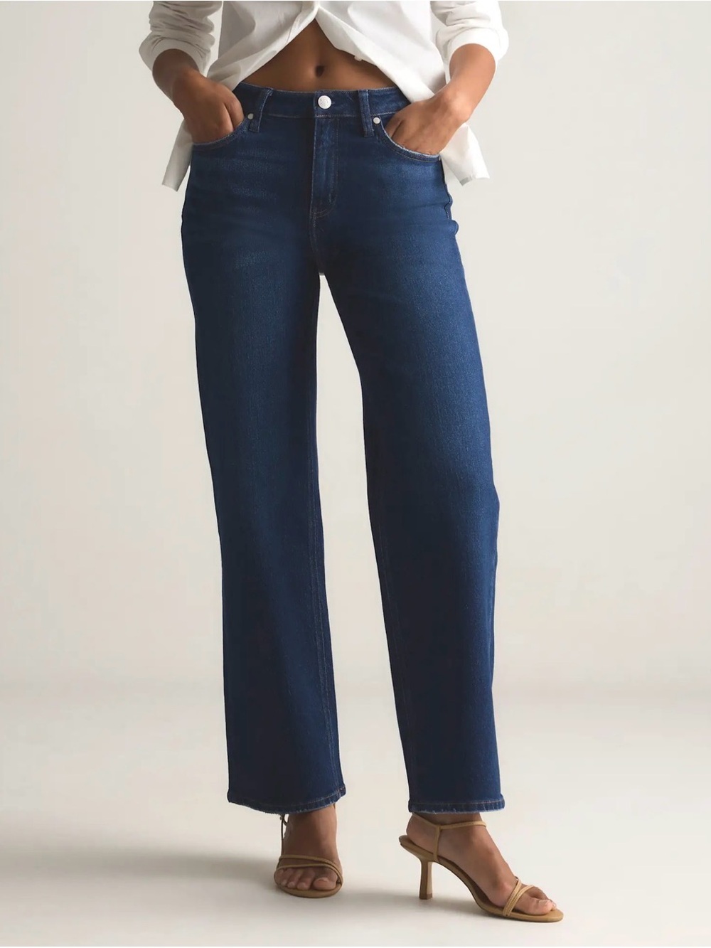 Quince Bella Stretch Relaxed Straight Jeans 28 30 Stormy Blue Dark Wash Denim